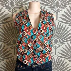 Southwestern Aztec Vest Womens SZ S Boho Western Cowgirl Ranch Y2K Button Front